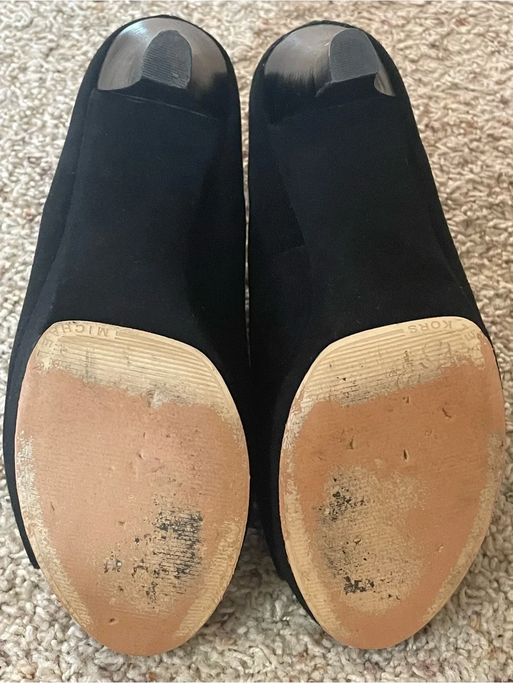 EUC Michael Kors Devenport Black Suede Peep Toe Stiletto Platform Booties 9.5